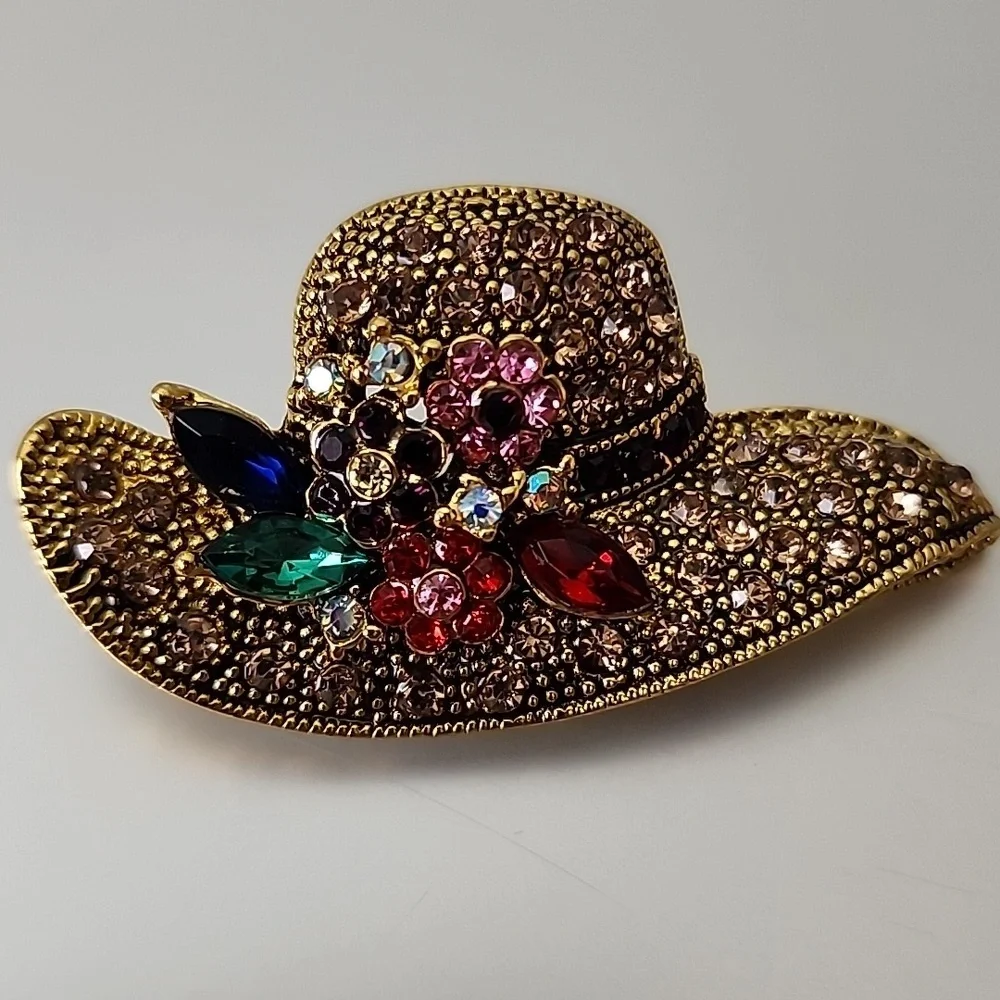 Fancy Hat brooch Loaded With Simulated Rubies,decorated With A Floral Ge…